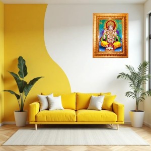 Lord Hanuman Golden Designer Photo Frame | 16x20 Inch Religious Wall Hanging Frame For Home & Office Decoration | Hindu Deity Spiritual Gift Item