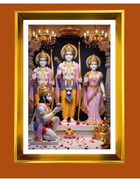 Lord Ram,Sita LordLakhsman,Lord Hanuman Golden Photo Frame - 10x14 Inches | Elegant Wooden Frame For Home, Office & Temple Decoration | Spiritual Wall & Table Decor and Gift Item