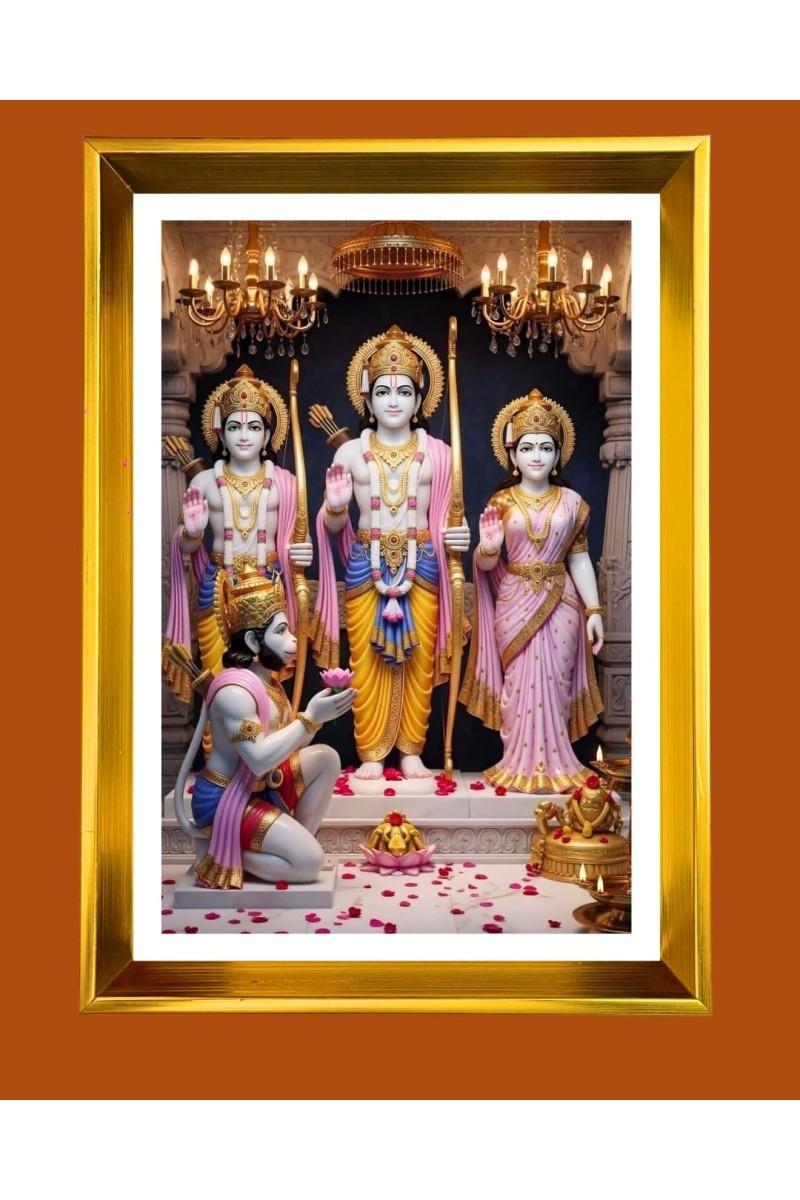 Lord Ram,Sita LordLakhsman,Lord Hanuman Golden Photo Frame - 10x14 Inches | Elegant Wooden Frame For Home, Office & Temple Decoration | Spiritual Wall & Table Decor and Gift Item