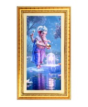 Lord Ganesh Digital Golden Color Photo Frame | Hindu Religious Wall Decor | 12x19 Inches - Inspirational Wall Art For Office, Home Decor - Ideal Spiritual Gift (F10384)