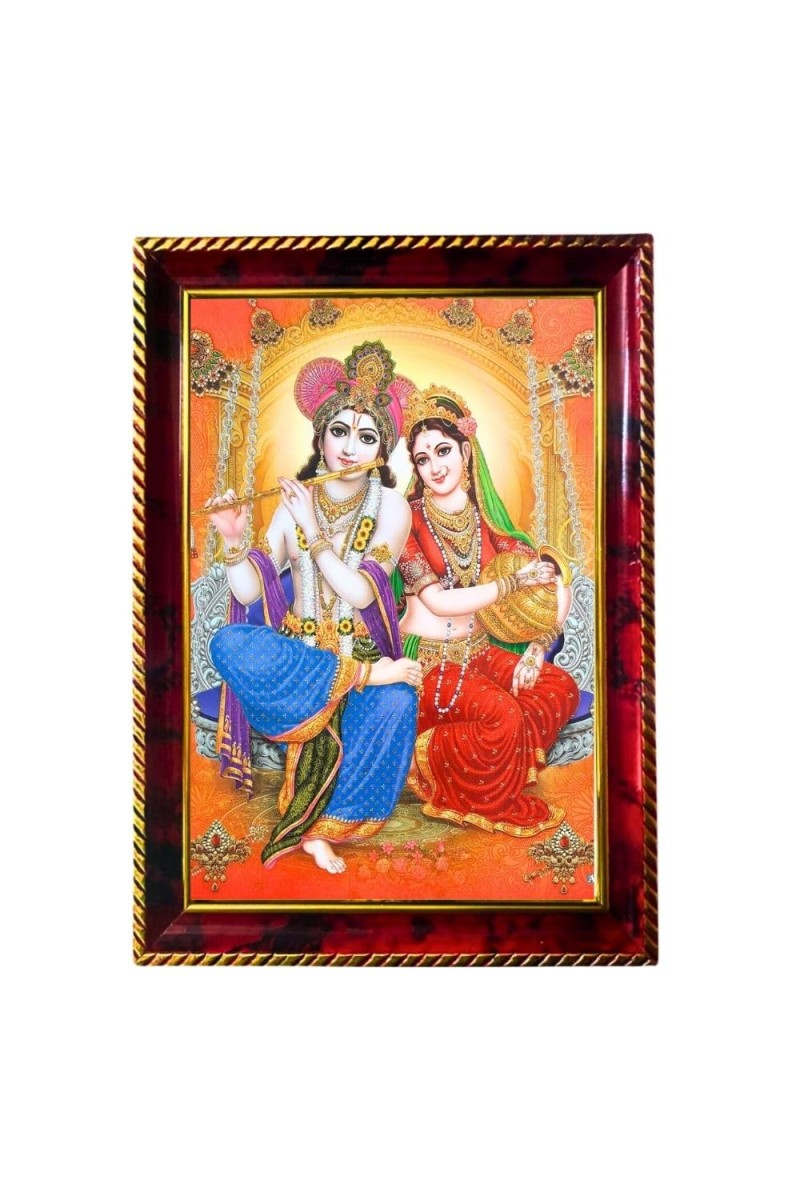 Radha Krishna Photo Frame For Wall & Table | 7x9 Inch Golden Cherry Finish | Decorative Radha Krishna Photo Frame For Home, Office & Pooja Room (F11833)