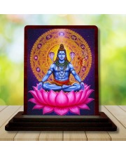 Car Desk/Table Top Lord Shiva Wooden Photo Stand 3x4 Inches, Compact & Stylish Spiritual Display For Car, Home & Office (Pack Of 1) (F14148)
