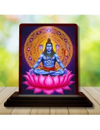 Car Desk/Table Top Lord Shiva Wooden Photo Stand 3x4 Inches, Compact & Stylish Spiritual Display For Car, Home & Office (Pack Of 1) (F14148)