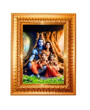 Shiv Parivar Family Golden Designer Photo Frame | 10x14 Inch Religious Wall Hanging Frame For Home & Office Decoration | Hindu Deity Shiv Parivar Family Spiritual Gift Item