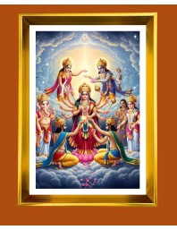 Devi Durga Golden Photo Frame - 18x22 Inches | Elegant Wooden Frame For Home, Office & Temple Decoration | Spiritual Wall & Table Decor And Gift Item (F9891)