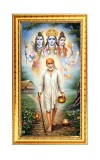 Shirdi Sai Baba Digital Golden Color Photo Frame | Hindu Religious Wall Decor | 8x15 Inches - Inspirational Wall Art For Office, Home Decor - Ideal Spiritual Gift (F10213)