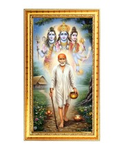 Shirdi Sai Baba Digital Golden Color Photo Frame | Hindu Religious Wall Decor | 8x15 Inches - Inspirational Wall Art For Office, Home Decor - Ideal Spiritual Gift (F10213)