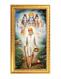 Shirdi Sai Baba Digital Golden Color Photo Frame | Hindu Religious Wall Decor | 12x19 Inches - Inspirational Wall Art For Office, Home Decor - Ideal Spiritual Gift (F10213)