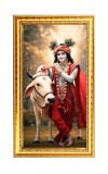 Little Krishna Digital Golden Color Photo Frame | Hindu Religious Wall Decor | 8x15 Inches - Inspirational Wall Art For Office, Home Decor - Ideal Spiritual Gift (F10283)