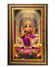 Goddess Saraswathi Digital Golden Balck Color Photo Frame | Hindu Religious Wall Decor | 10x16 Inches - Inspirational Wall Art For Office, Home Decor - Ideal Spiritual Gift (F16767)