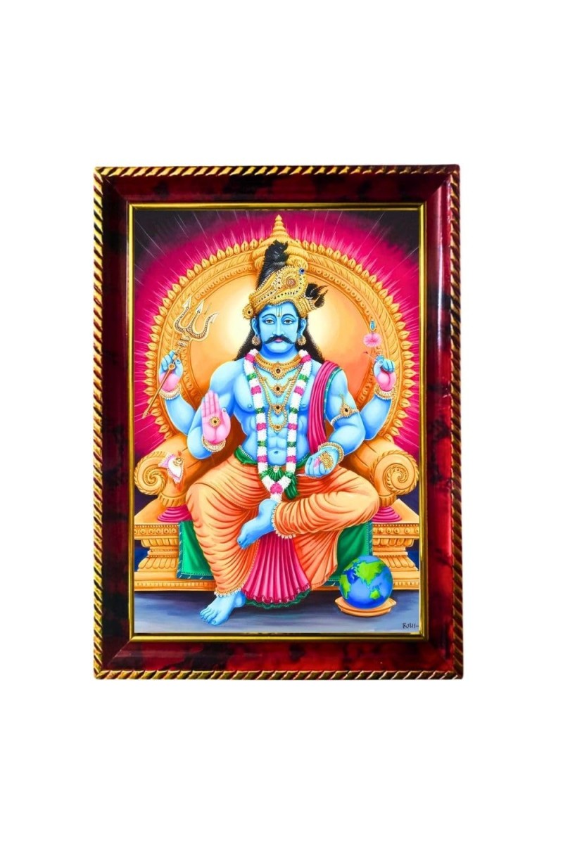Shani Dev Photo Frame For Wall & Table | 7x9 Inch Golden Cherry Finish | Decorative Shani Dev Photo Frame For Home, Office & Pooja Room (F11698)