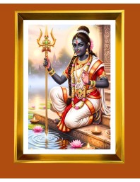 Lord Shiva Golden Photo Frame - 10x14 Inches | Elegant Wooden Frame For Home, Office & Temple Decoration | Spiritual Wall & Table Decor And Gift Item (F9737)