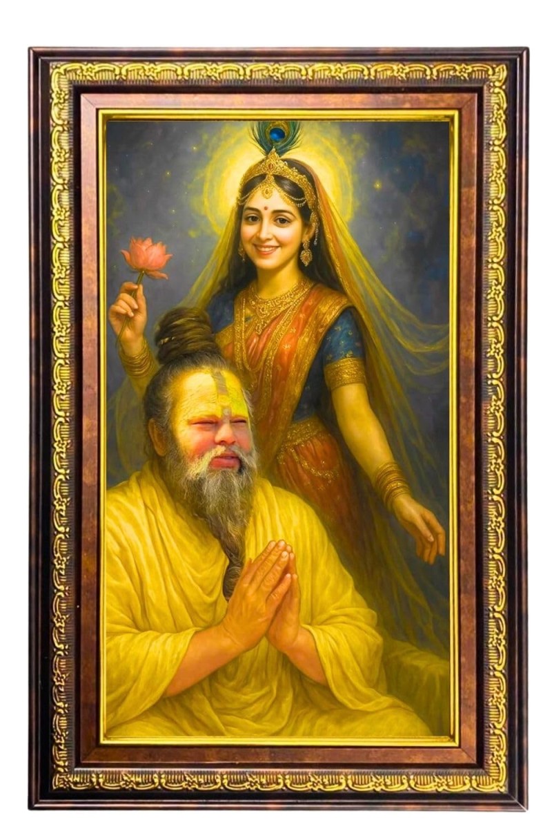 Premanand Govind With Radhe Radha Digital Golden Balck Color Photo Frame | Hindu Religious Wall Decor | 10x16 Inches - Inspirational Wall Art For Office, Home Decor - Ideal Spiritual Gift (F16600)