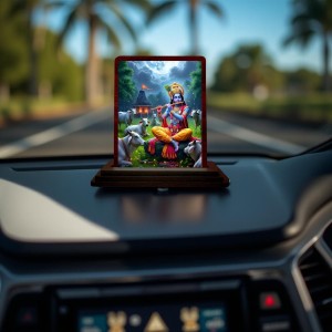 Car Desk/Table Top Lord Krishna Wooden Photo Stand 3x4 Inches, Compact & Stylish Spiritual Display For Car, Home & Office (Pack Of 1) (F14400)