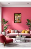 Lord Krishna With Friends Photo Frame For Wall & Table | 7x9 Inch Golden Cherry Finish | Decorative Lord Krishna With Friends Photo Frame For Home, Office & Pooja Room (F11431)