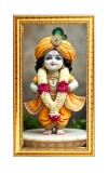 Cute Little Baby Krishna Digital Golden Color Photo Frame | Hindu Religious Wall Decor | 8x15 Inches - Inspirational Wall Art For Office, Home Decor - Ideal Spiritual Gift (F10244)