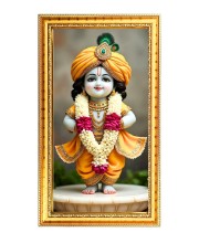 Cute Little Baby Krishna Digital Golden Color Photo Frame | Hindu Religious Wall Decor | 10x17 Inches - Inspirational Wall Art For Office, Home Decor - Ideal Spiritual Gift (F10244)