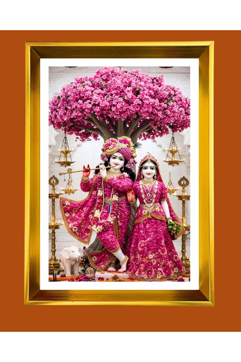 Divine Radha Krishna Golden Photo Frame - 10x14 Inches | Elegant Wooden Frame For Home, Office & Temple Decoration | Spiritual Wall & Table Decor and Gift Item
