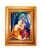 Goddess Lakshmi Golden Designer Photo Frame | 10x14 Inch Religious Wall Hanging Frame For Home, Office Decoration and Spiritual Gift Item (M3)