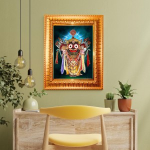 Lord Jagannath Golden Designer Photo Frame | 10x14 Inch Religious Wall Hanging Frame For Home & Office Decoration | Hindu Deity Lord Jagannath Spiritual Gift Item