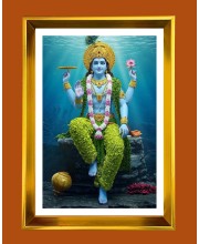 Lord Vishnu Golden Photo Frame - 16x20 Inches | Elegant Wooden Frame For Home, Office & Temple Decoration | Spiritual Wall & Table Decor And Gift Item (F9419)