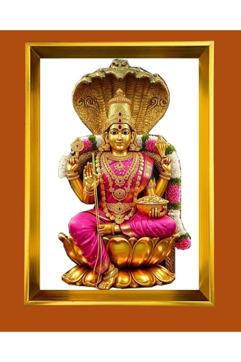 Mata Laxmi Golden Photo Frame - 10x14 Inches | Elegant Wooden Frame For Home, Office & Temple Decoration | Spiritual Wall & Table Decor And Gift Item (F9807)