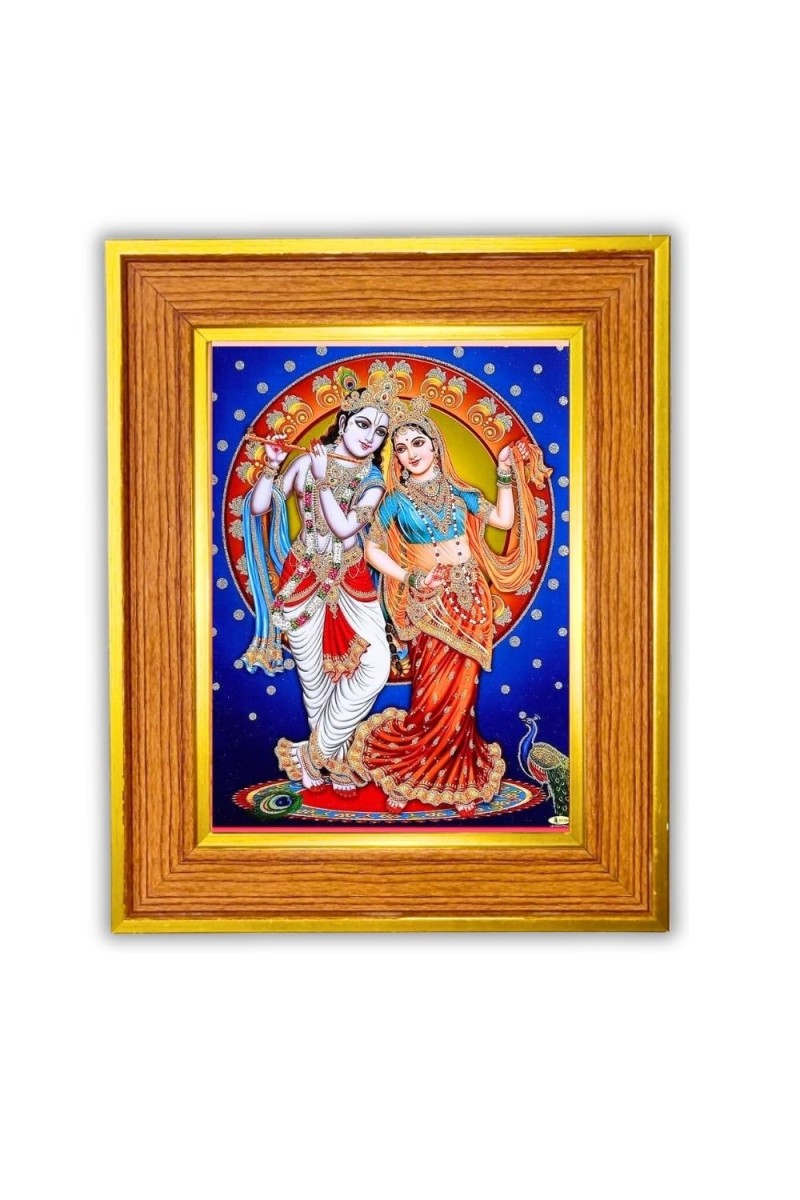 Radha And Krishna Photo Frame 12x16 Inches-Brown Wooden Frame For Home, Office & Temple Decoration And Gifting (F6473)