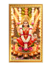 Mata Laxmi Digital Golden Color Photo Frame | Hindu Religious Wall Decor | 10x17 Inches - Inspirational Wall Art For Office, Home Decor - Ideal Spiritual Gift (F10204)