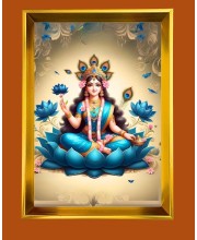 Mata Lakhsmi Golden Photo Frame - 16x20 Inches | Elegant Wooden Frame For Home, Office & Temple Decoration | Spiritual Wall & Table Decor And Gift Item (F9862)