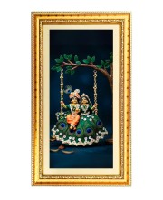 Divine Radha Krishna Digital Golden Color Photo Frame | Hindu Religious Wall Decor | 10x17 Inches - Inspirational Wall Art For Office, Home Decor - Ideal Spiritual Gift (F10393)
