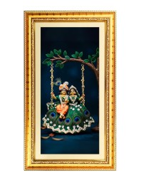Divine Radha Krishna Digital Golden Color Photo Frame | Hindu Religious Wall Decor | 8x15 Inches - Inspirational Wall Art For Office, Home Decor - Ideal Spiritual Gift (F10393)