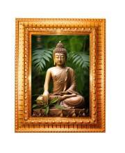 Lordb Buddha Golden Designer Photo Frame | 10x14 Inch Religious Wall Hanging Frame For Home & Office Decoration | Hindu Deity Lordb Buddha Spiritual Gift Item