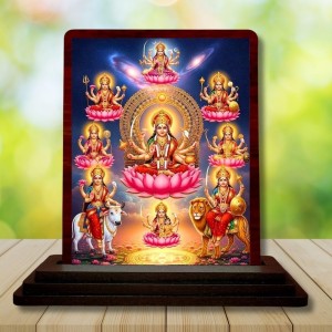 Car Desk/Table Top Ashta Lakshmi Wooden Photo Stand 3x4 Inches, Compact & Stylish Spiritual Display For Car, Home & Office (Pack Of 1) (F14354)