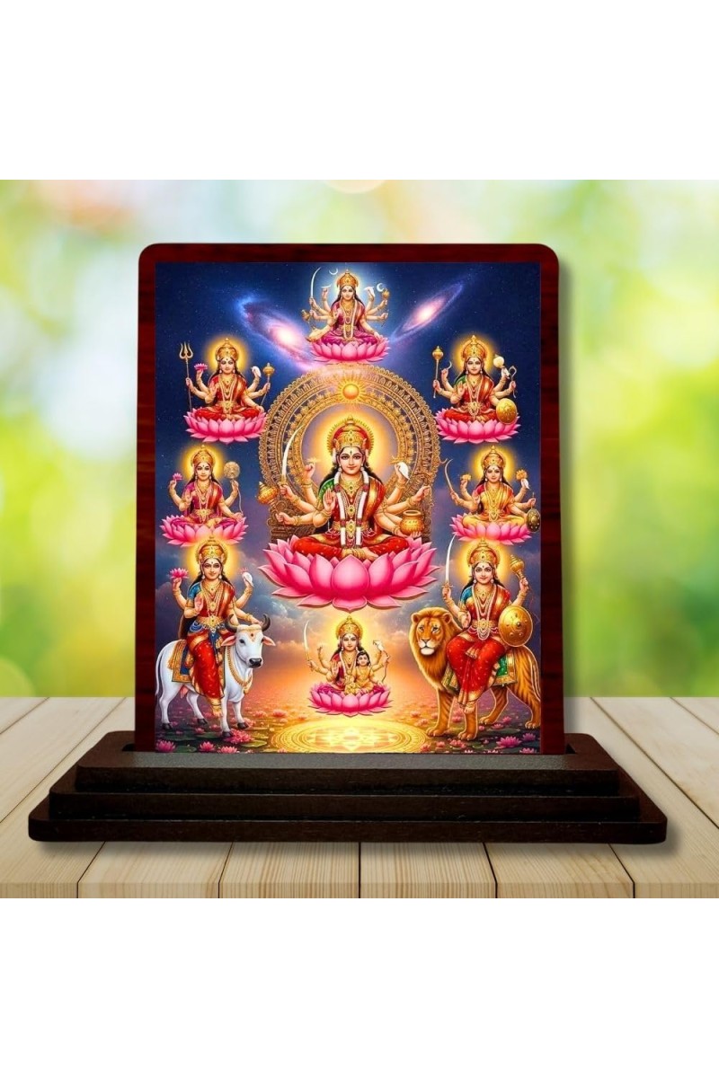Car Desk/Table Top Ashta Lakshmi Wooden Photo Stand 3x4 Inches, Compact & Stylish Spiritual Display For Car, Home & Office (Pack Of 1) (F14354)