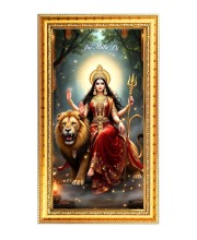 Devi Durga Digital Golden Color Photo Frame | Hindu Religious Wall Decor | 10x17 Inches - Inspirational Wall Art For Office, Home Decor - Ideal Spiritual Gift (F10375)