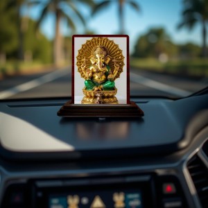 Car Desk/Table Top Lord Ganesha Wooden Photo Stand 3x4 Inches, Compact & Stylish Spiritual Display For Car, Home & Office (Pack Of 1) (F15160)