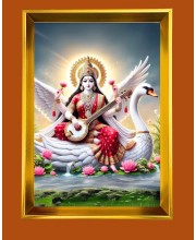 Mata Sraswati Golden Photo Frame - 10x14 Inches | Elegant Wooden Frame For Home, Office & Temple Decoration | Spiritual Wall & Table Decor And Gift Item (F9861)