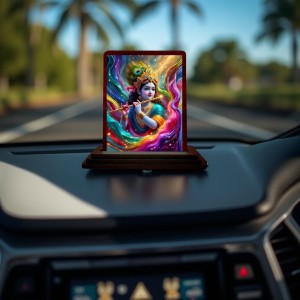 Car Desk/Table Top Lord Krishna Wooden Photo Stand 3x4 Inches, Compact & Stylish Spiritual Display For Car, Home & Office (Pack Of 1) (F14245) Car Desk/Table Top Lord Krishna Wooden Photo Stand 3x4 Inches, Compact & Stylish Spiritual Display For Car, Home & Office (Pack Of 1) (F14245)