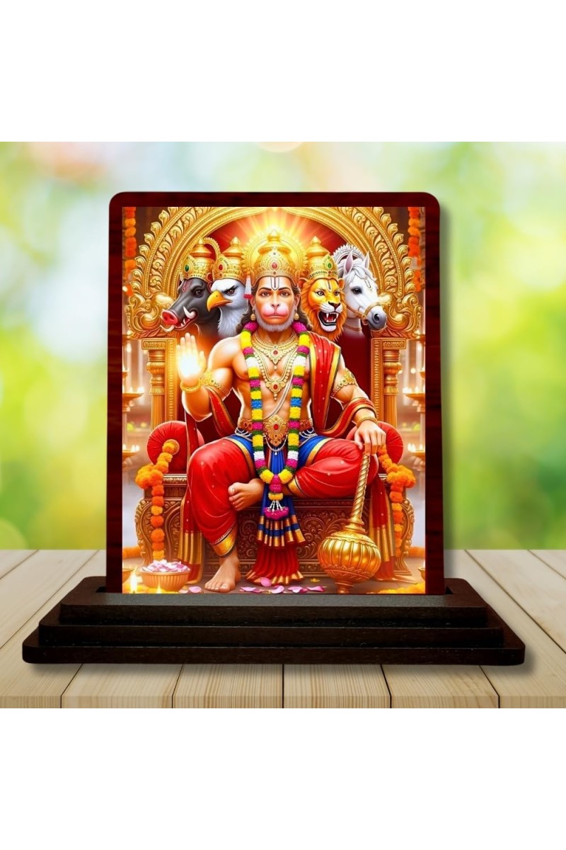 Car Desk/Table Top Lord Hanuman Wooden Photo Stand â€“ 3x4 Inches, Compact & Stylish Spiritual Display For Car, Home & Office (Pack Of 1) (F15140)