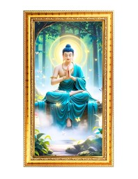 Buddhisim Digital Golden Color Photo Frame | Hindu Religious Wall Decor | 12x19 Inches - Inspirational Wall Art For Office, Home Decor - Ideal Spiritual Gift (F10370)
