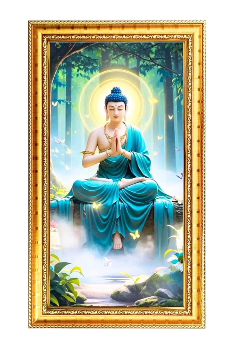 Buddhisim Digital Golden Color Photo Frame | Hindu Religious Wall Decor | 8x15 Inches - Inspirational Wall Art For Office, Home Decor - Ideal Spiritual Gift (F10370)