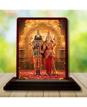 Car Desk/Table Top Lord Venkateswara With Goddess Lakshmi. Wooden Photo Stand 3x4 Inches, Compact & Stylish Spiritual Display For Car, Home & Office (Pack Of 1) (F14359)