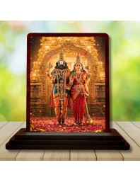 Car Desk/Table Top Lord Venkateswara With Goddess Lakshmi. Wooden Photo Stand 3x4 Inches, Compact & Stylish Spiritual Display For Car, Home & Office (Pack Of 1) (F14359)