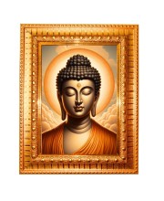 Lord Buddha Golden Designer Photo Frame | 10x14 Inch Religious Wall Hanging Frame For Home & Office Decoration | Hindu Deity Lord Buddha Spiritual Gift Item