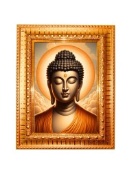 Lord Buddha Golden Designer Photo Frame | 10x14 Inch Religious Wall Hanging Frame For Home & Office Decoration | Hindu Deity Spiritual Gift Item
