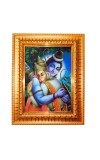 Lord Rama And Hanuman Golden Designer Photo Frame | 10x14 Inch Religious Wall Hanging Frame For Home & Office Decoration | Hindu Deity Spiritual Gift Item