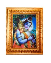 Lord Rama And Hanuman Golden Designer Photo Frame | 10x14 Inch Religious Wall Hanging Frame For Home & Office Decoration | Hindu Deity Lord Rama And Hanuman Spiritual Gift Item