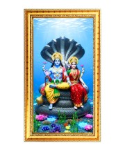 Lord Vishnu & Lakhsmi Digital Golden Color Photo Frame | Hindu Religious Wall Decor | 10x17 Inches - Inspirational Wall Art For Office, Home Decor - Ideal Spiritual Gift (F10215)