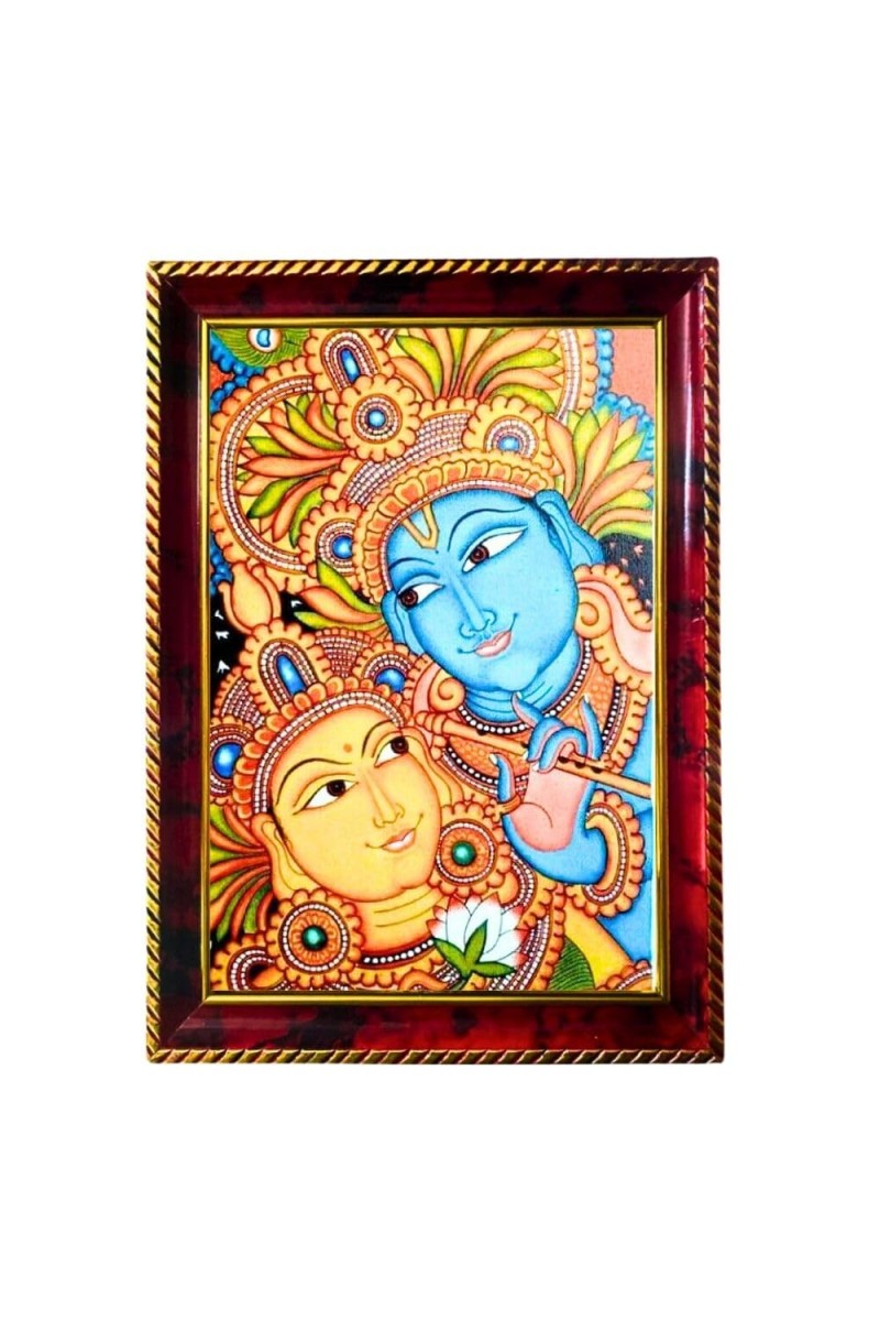Radha Krishna Art Photo Frame For Wall & Table | 7x9 Inch Golden Cherry Finish | Decorative Radha Krishna Art Photo Frame For Home, Office & Pooja Room (F11333)