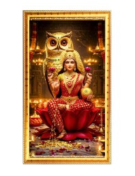 Maa Laxmi Digital Golden Color Photo Frame | Hindu Religious Wall Decor | 8x15 Inches - Inspirational Wall Art For Office, Home Decor - Ideal Spiritual Gift (F10205)
